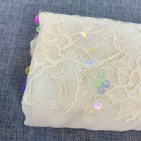 Express Ivory Sequin‎ Tank Top Floral Lace Detail XS Scoop Neckline Cotton Poly - Picture 11 of 12